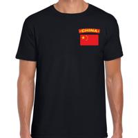 China thema t-shirt - met vlag op borst - zwart - voor heren - landen shirt - supporters