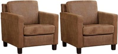 Set van 2 Bruine leren landelijke fauteuils Smart - poot hout bruin - Kenia Leer Brown (bruin leer)