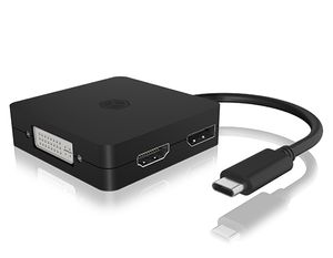 ICY BOX IB-DK1104-C, USB-C male > VGA + DVI + HDMI + DisplayPort (female) adapter 0,15 meter