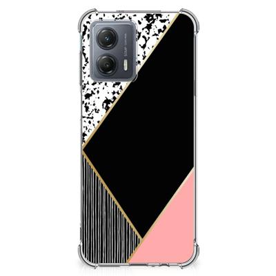 Motorola Moto G53 Shockproof Case Zwart Roze Vormen Motorola Moto G53 Shockproof Case Zwart Roze Vormen