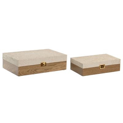 Doos-Juwelenkistje Home ESPRIT Wit Natuurlijk Hout (2 Stuks)