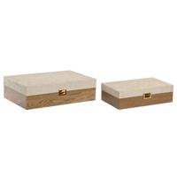 Doos-Juwelenkistje Home ESPRIT Wit Natuurlijk Hout (2 Stuks)