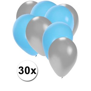 Zilveren en lichtblauwe ballonnen 30 stuks   -