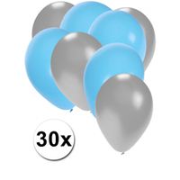 Zilveren en lichtblauwe ballonnen 30 stuks   - - thumbnail