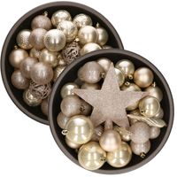 70x stuks kunststof kerstballen met ster piek parel/champagne mix 5, 6 en 8 cm - thumbnail