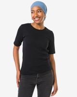 HEMA Dames T-shirt Clara rib zwart (zwart)