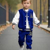 Boys 2-Piece Varsity Letter A Knit Jacket and Sweatpants Set Blue / 4Y