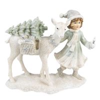 Clayre & Eef Beeld Kind 18 cm Wit Polyresin Kerstdecoratie Wit Kerstdecoratie
