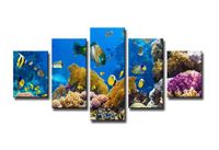 Schilderij - Onderwater, Blauw, 160X80cm, 5luik - thumbnail
