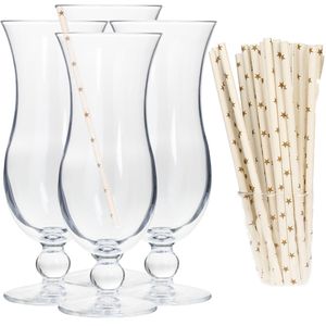 Cocktail set van 4x cocktail glazen en 100x duurzame rietjes met sterren