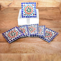 Mozaïek onderzetters Roya multi-colour in houten box