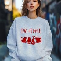 Women's Evil Cat Print Sweatshirt - Loose Crew Neck Pullover Grey / S