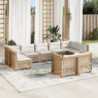 9-delige Loungeset met kussens poly rattan beige
