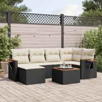 7-delige Loungeset met kussens poly rattan zwart