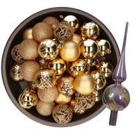 Kerstversiering- 38-dlg- goud -kunststof kerstballen en glas piek - Kerstbal
