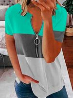 Casual Loosen Color Block Short Sleeve T-Shirt - thumbnail