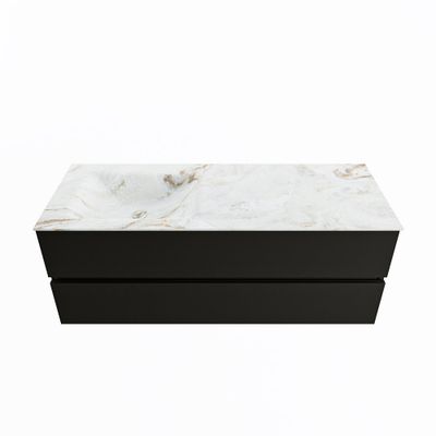 MONDIAZ VICA-DLUX 130cm badmeubel onderkast Urban 2 lades. Inbouw wastafel CLOUD links zonder kraangat, kleur Frappe.