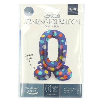Folat BV Staande folieballon colorful dots cijfer 0 - 72cm