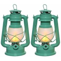 Set van 2x stuks turquoise LED licht stormlantaarns 24 cm vlam effect - thumbnail