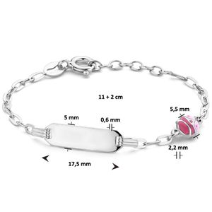 Armband Lieveheersbeestje-Graveerplaatje zilver-emaille roze 11-13 cm