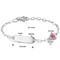 Armband Lieveheersbeestje-Graveerplaatje zilver-emaille roze 11-13 cm - thumbnail