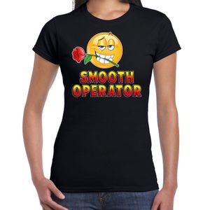 Funny emoticon t-shirt Smooth operator zwart voor dames