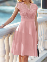 Lace Elegant Plain V Neck Dress - thumbnail