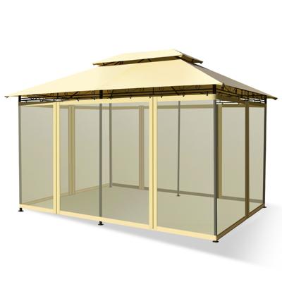 3,9m x 2,9m Patio Tuinhuisje Buitentent Luifel Onderdak met Verwijderbare Net Zijwand & Dubbele Daken Versterkt Stalen Frame