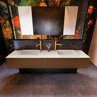 Badkamermeubelset Mondiaz Erin 200 cm met 2 Lades met RIDGE Wastafel Dubbel Linen met 2 kraangaten Greeploos Mat Rust