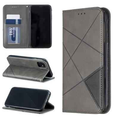 Rhombus textuur horizontale Flip magnetische lederen draagtas met houder & kaartsleuven & portemonnee voor iPhone 11 (grijs)