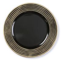 Inge Christmas kaarsbord - zwart met gouden steentjes - kunststof - 33 cm - onderbord