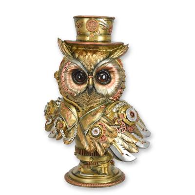 A RESIN STEAMPUNK BUST OF AN OWL