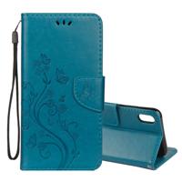 Reliëf Butterfly patroon horizontale Flip lederen draagtas met kaartsleuf & houder & portemonnee & Lanyard voor iPhone XR (blauw)