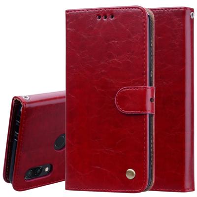 Business stijl olie Wax textuur horizontale Flip lederen case voor Xiaomi Redmi 7 met houder & kaartsleuven & portemonnee (rood)