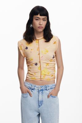 Lyocell bloemen T-shirt - WHITE - XL