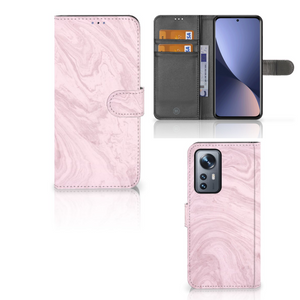 Xiaomi 12 Pro Bookcase Marble Pink - Origineel Cadeau Vriendin