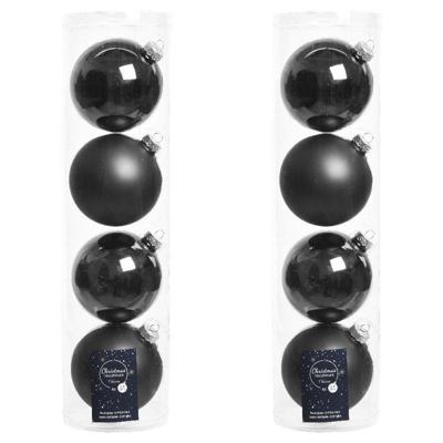 Decoris kerstballen - 8x st - zwart - D10 cm - glas - kerstversiering Decoris kerstballen - 8x st - zwart - D10 cm - glas - kerstversiering