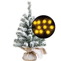 Mini kerstboom - besneeuwd - met zonnebloemen verlichting - H45 cm - Kunstkerstboom