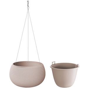 Taupe kunststof hangende Splofy bloempotten/plantenpotten 24 cm met metalen haak   -