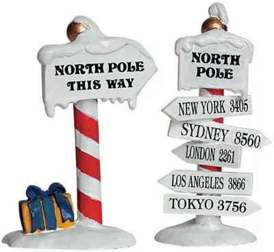Lemax north pole signs s/2 kerstdorp accessoire Santa&apos;s Wonderland 2006