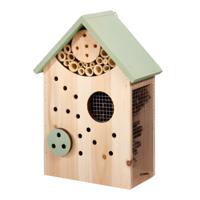 Insectenhotel - hout - groen / naturel - 21 x 11 x 30 cm - bijenhotel / Insectenhuis