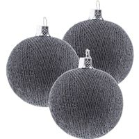 3x Grijze Cotton Balls kerstballen 6,5 cm kerstboomversiering