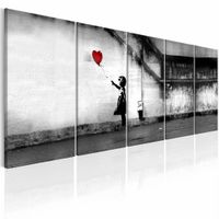 Schilderij - Banksy: Wegvliegende Ballon  , meisje , rode ballon , 5 luik