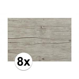 Tafel placemats met hout look print - 8x - grijs - 45 x 30 cm - pvc