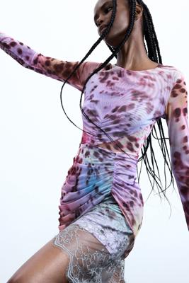 Gedrapeerde kanten jurk - RED - L