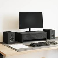 Monitorstandaard met lades, zwart eiken, 50x27x15 cm, bewerkt hout