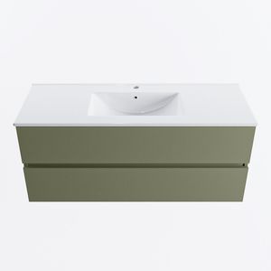 MONDIAZ VICA 120cm badmeubel onderkast Army 2 lades. Wastafel DENIA midden 1 kraangat, kleur Glanzend Wit.
