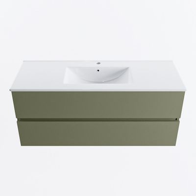 MONDIAZ VICA 120cm badmeubel onderkast Army 2 lades. Wastafel DENIA midden 1 kraangat, kleur Glanzend Wit.