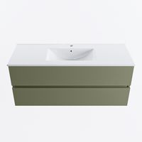 MONDIAZ VICA 120cm badmeubel onderkast Army 2 lades. Wastafel DENIA midden 1 kraangat, kleur Glanzend Wit.