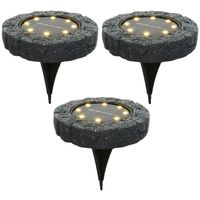 Lumineo Solar grond prikspot/tuinspot - 3x - kunststeen - steengrijs - 11 x 2 cm - Prikspotjes